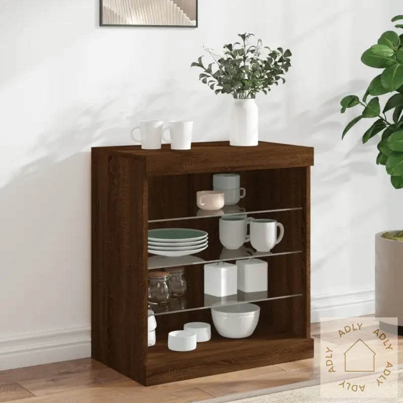 Skjenk Med Led-Lys Brun Eik 60,5X37X67 Cm