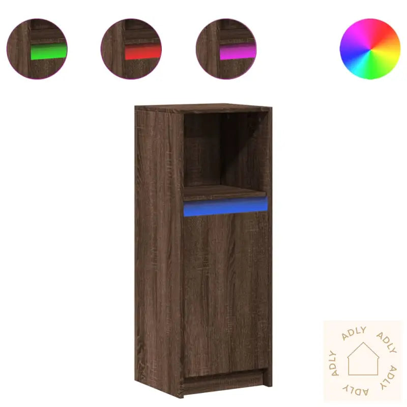 Skjenk Med Led Brun Eik 38X34X100 Cm Konstruert Tre