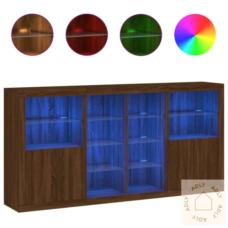 Skjenk Med Led-Lys Brun Eik 202X37X100 Cm