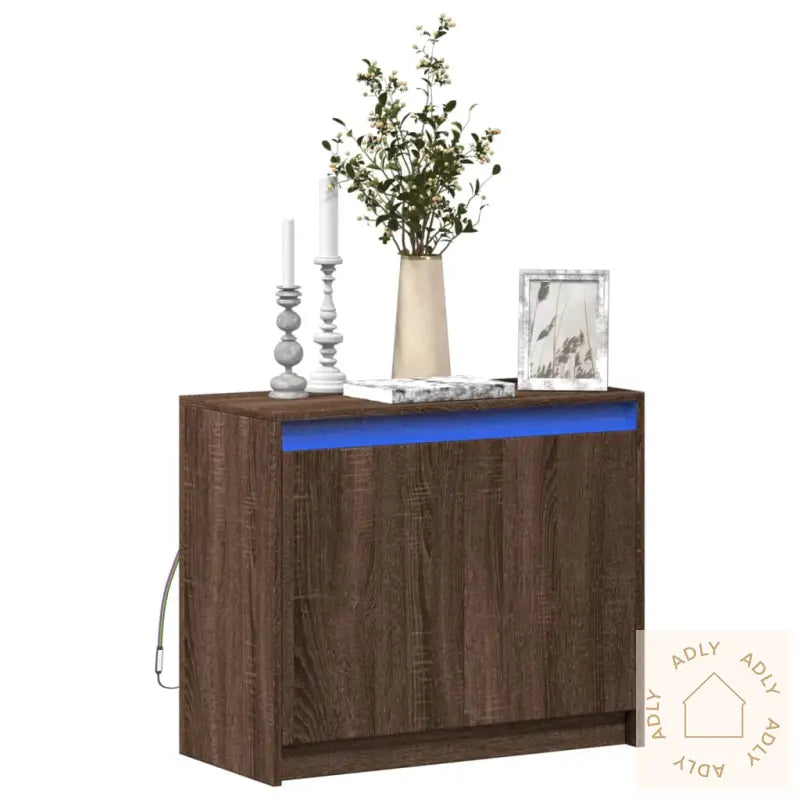 Skjenk Med Led Brun Eik 72X34X61 Cm Konstruert Tre