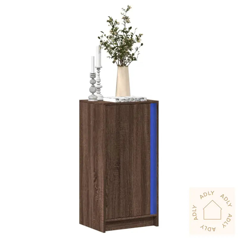 Skjenk Med Led Brun Eik 42,5X34X85 Cm Konstruert Tre