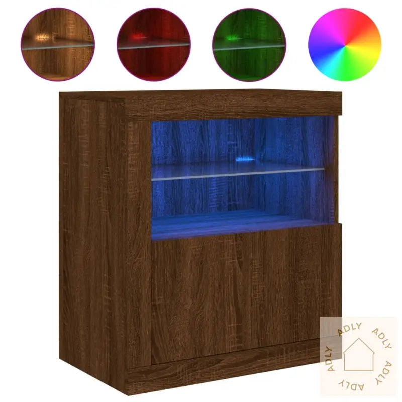 Skjenk Med Led-Lys Brun Eik 60,5X37X67 Cm