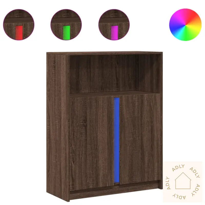 Skjenk Med Led Brun Eik 77X34X100 Cm Konstruert Tre
