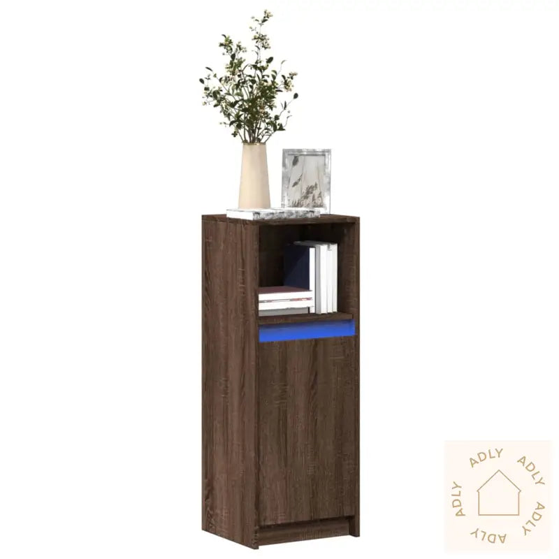 Skjenk Med Led Brun Eik 38X34X100 Cm Konstruert Tre