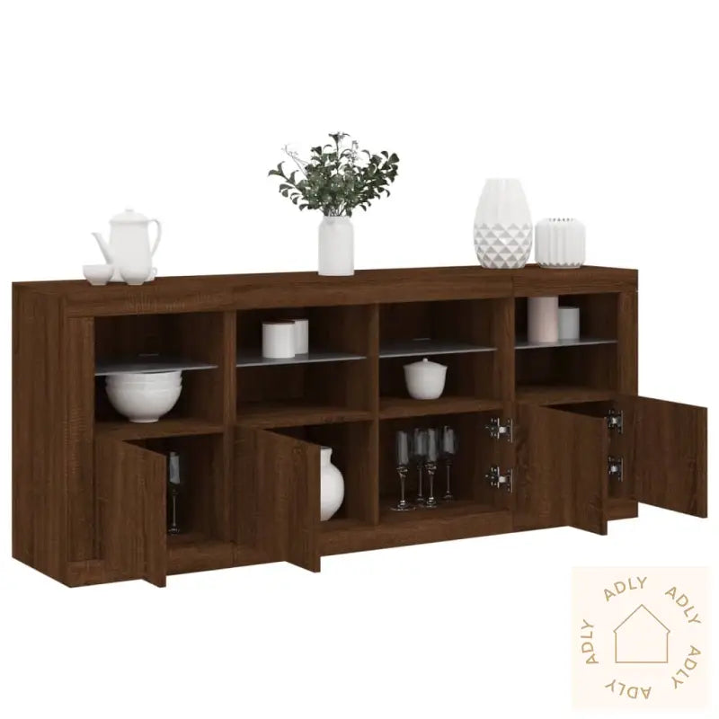 Skjenk Med Led-Lys Brun Eik 163X37X67 Cm