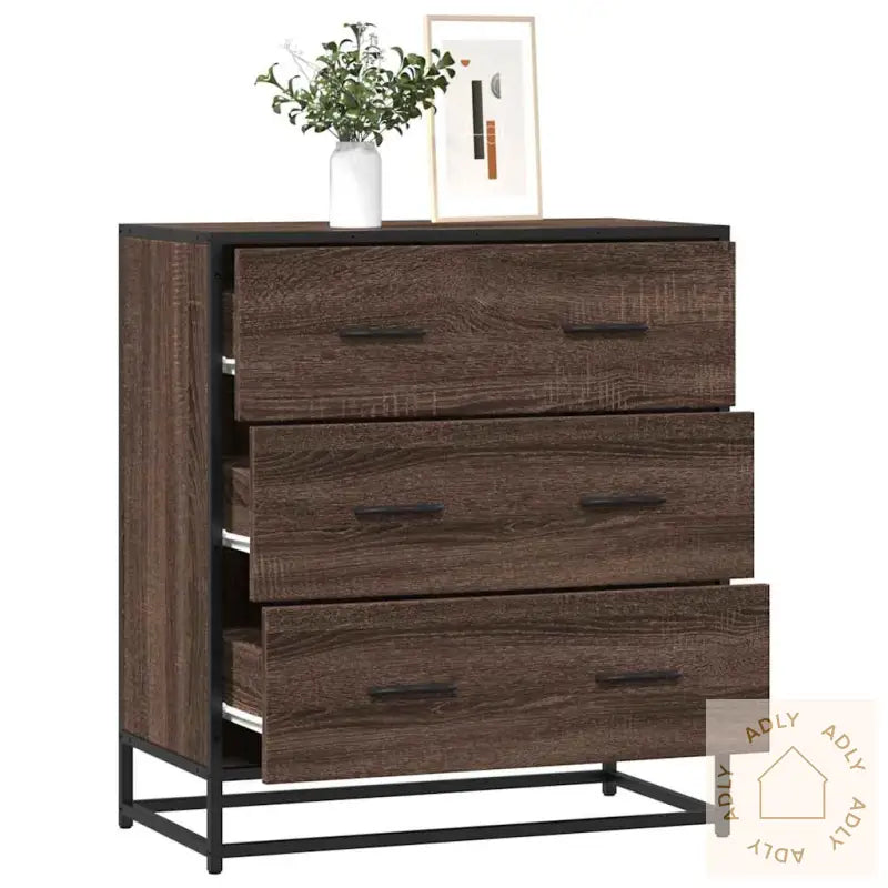 Skjenk Brun Eik 68X35X76 Cm Konstruert Tre Og Metall