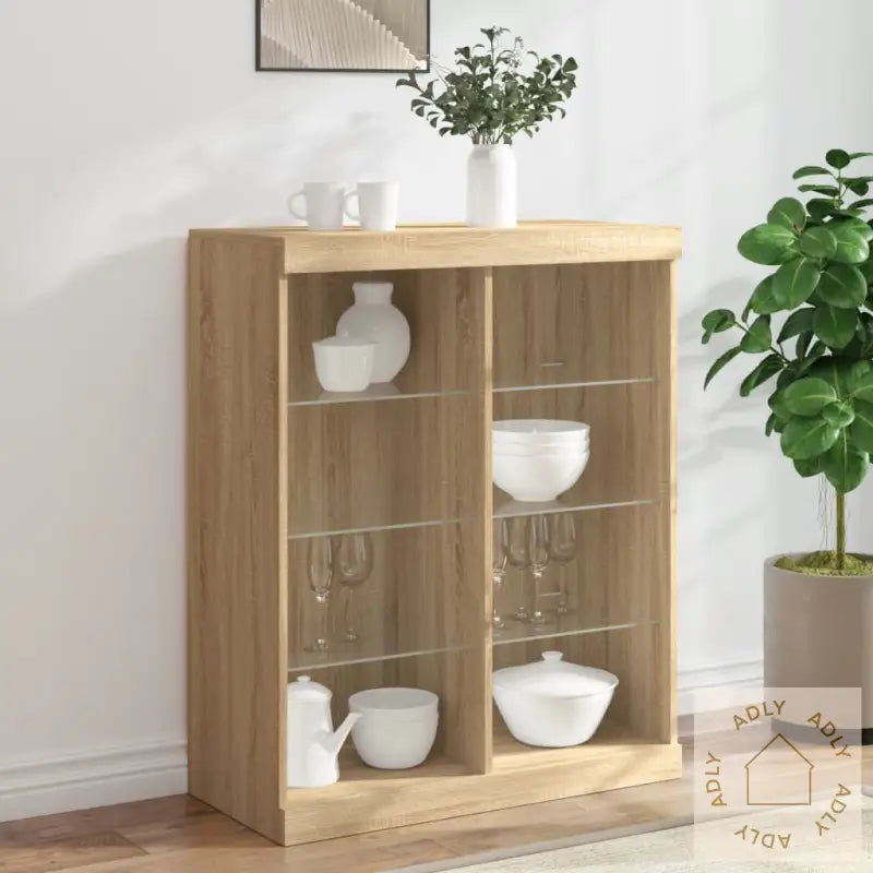 Skjenk Med Led-Lys Sonoma Eik 81X37X100 Cm