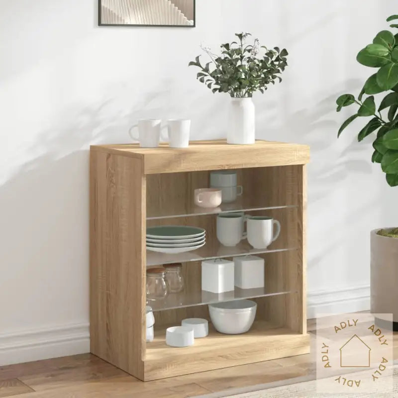 Skjenk Med Led-Lys Sonoma Eik 60,5X37X67 Cm