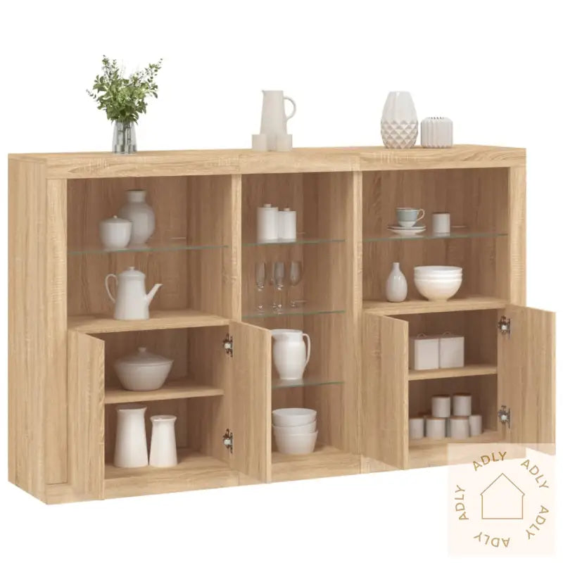 Skjenk Med Led-Lys Sonoma Eik 162X37X100 Cm