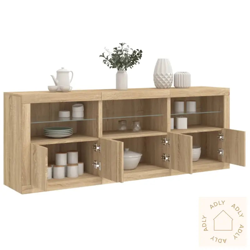 Skjenk Med Led-Lys Sonoma Eik 181,5X37X67 Cm