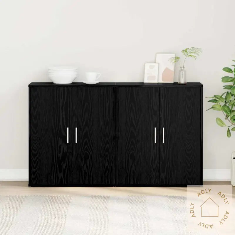 Høyskap 2 Pcs Svart Eik 60 X 31 X 70 Cm Konstruert Tre