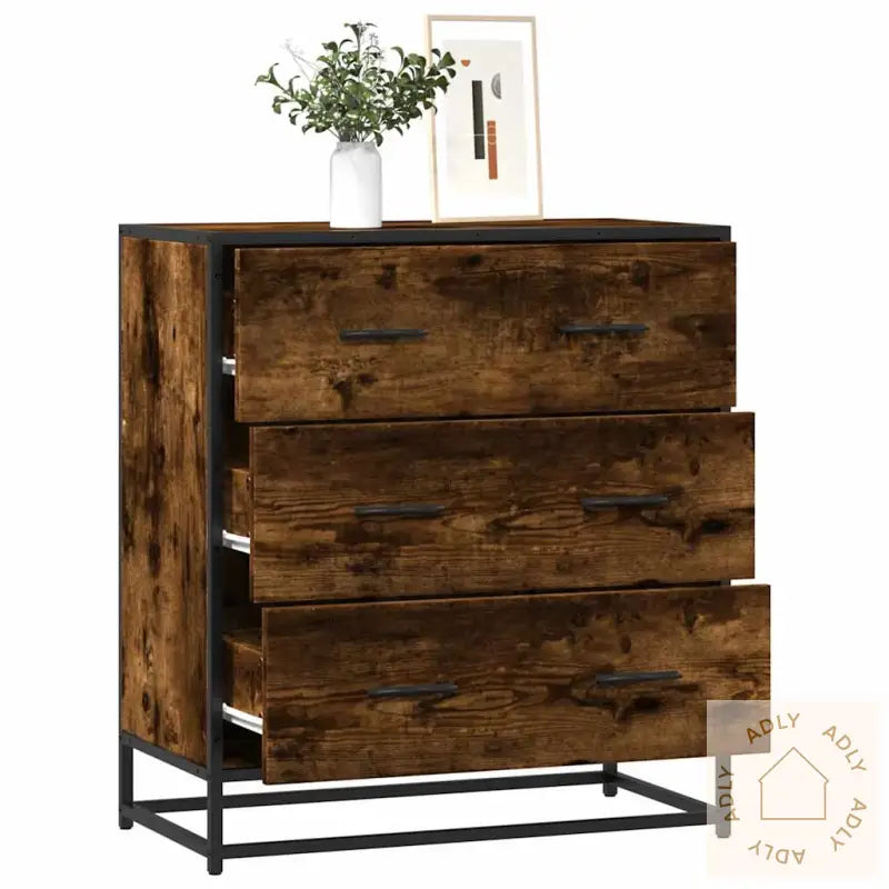 Skjenk Røkt Eik 68X35X76 Cm Konstruert Tre Og Metall