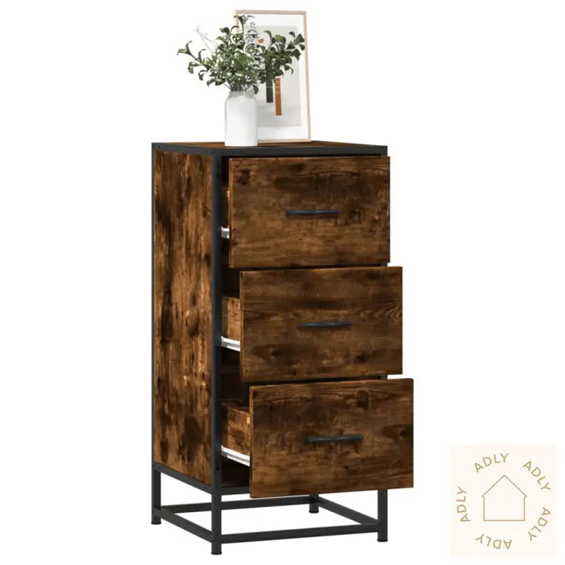 Skjenk Røkt Eik 35,5X35X76 Cm Konstruert Tre Og Metall