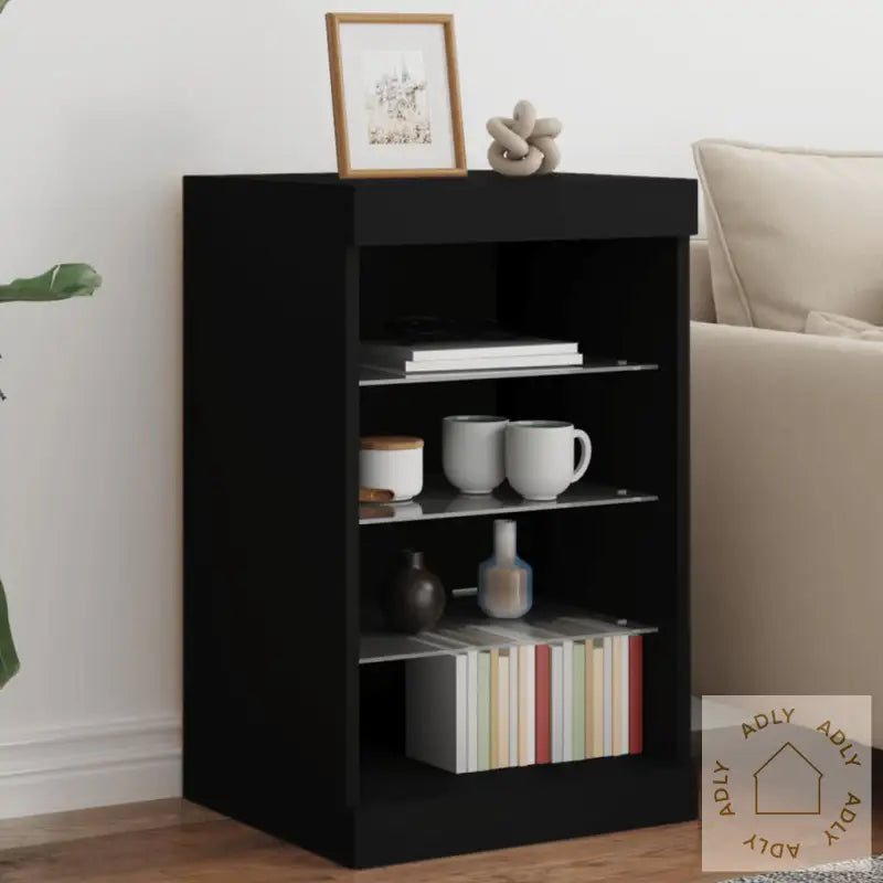 Skjenk Med Led-Lys Svart 41X37X67 Cm