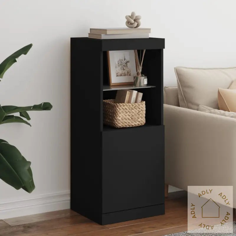 Skjenk Med Led-Lys Svart 41X37X100 Cm