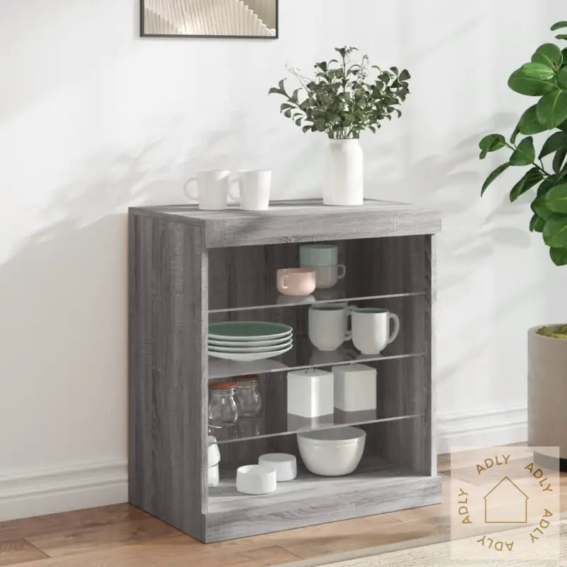 Skjenk Med Led-Lys Grå Sonoma 60,5X37X67 Cm