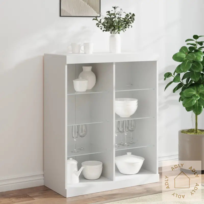 Skjenk Med Led-Lys Hvit 81X37X100 Cm