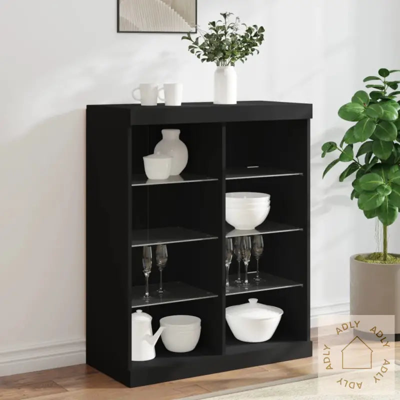 Skjenk Med Led-Lys Svart 81X37X100 Cm