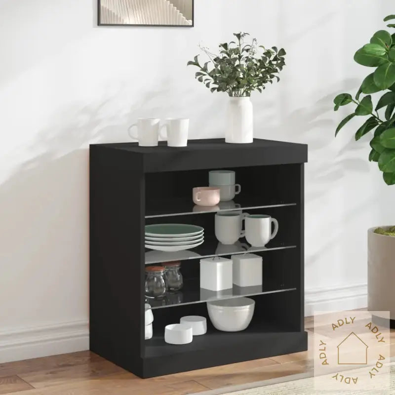 Skjenk Med Led-Lys Svart 60,5X37X67 Cm
