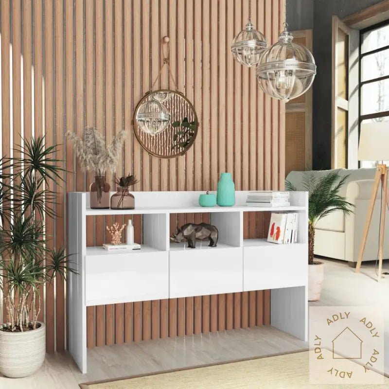 Skjenk Høyglans Hvit 105X30X70 Cm Konstruert Tre