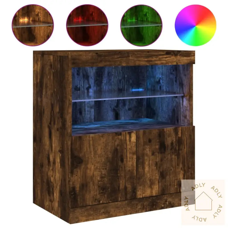 Skjenk Med Led-Lys Røkt Eik 60X37X67 Cm