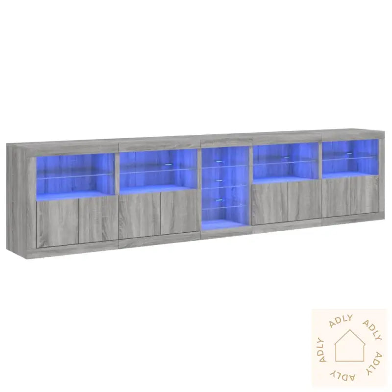 Skjenk Med Led-Lys Grå Sonoma 283X37X67 Cm