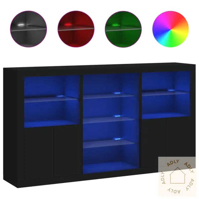 Skjenk Med Led-Lys Svart 181,5X37X100 Cm