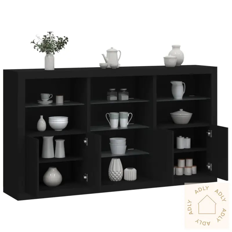 Skjenk Med Led-Lys Svart 181,5X37X100 Cm