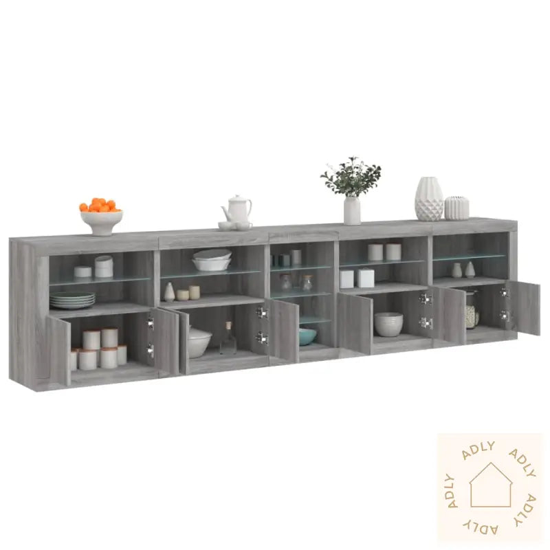 Skjenk Med Led-Lys Grå Sonoma 283X37X67 Cm