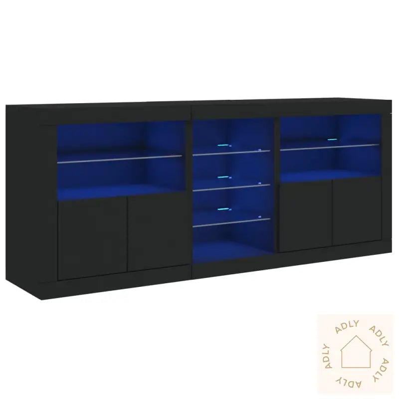 Skjenk Med Led-Lys Svart 181,5X37X67 Cm
