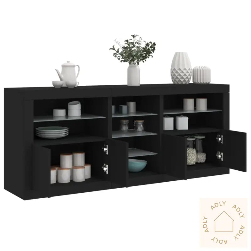 Skjenk Med Led-Lys Svart 181,5X37X67 Cm