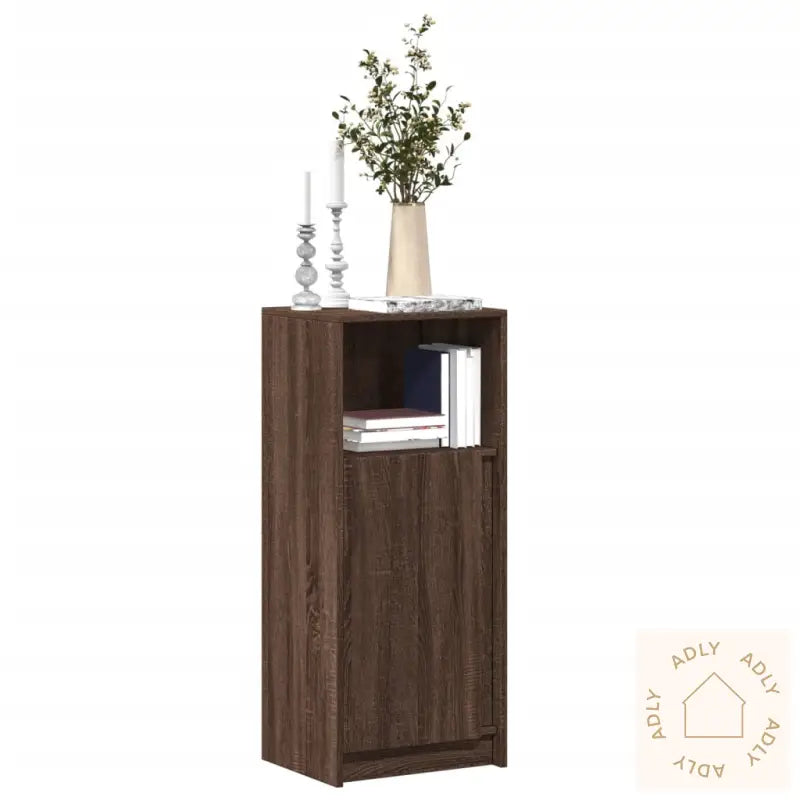Skjenk Med Led Brun Eik 42,5X34X100 Cm Konstruert Tre