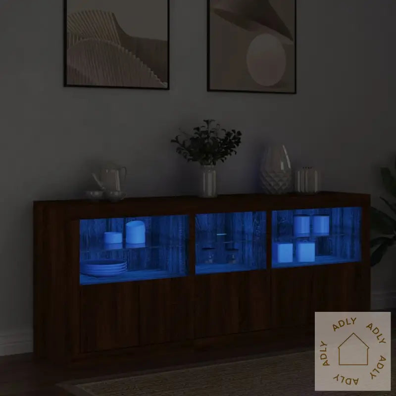 Skjenk Med Led-Lys Brun Eik 162X37X67 Cm