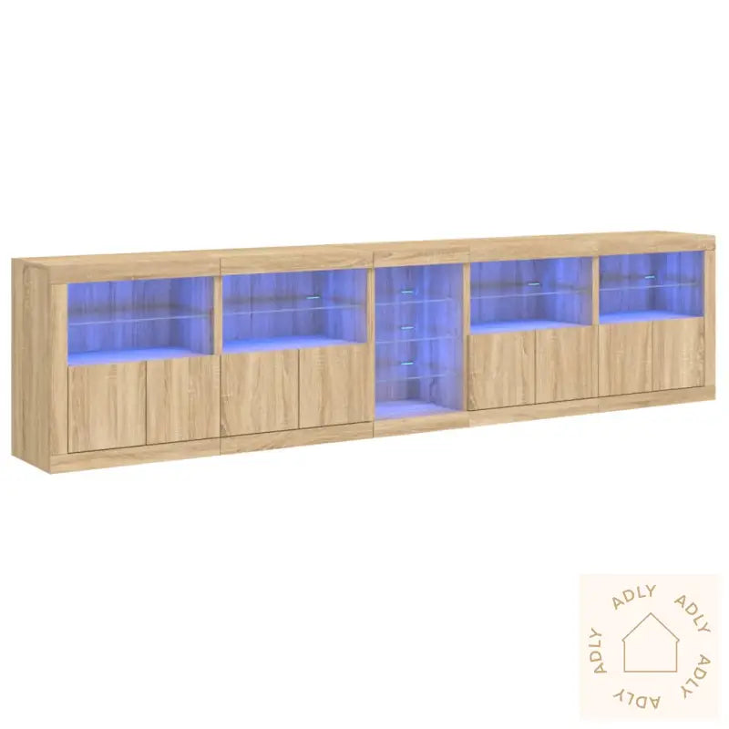 Skjenk Med Led-Lys Sonoma Eik 283X37X67 Cm
