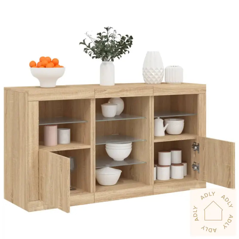 Skjenk Med Led-Lys Sonoma Eik 123X37X67 Cm