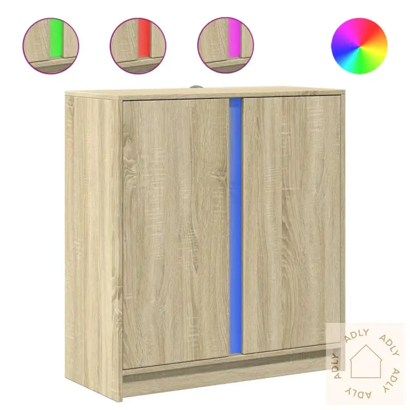Skjenk Med Led Sonoma Eik 77X34X85 Cm Konstruert Tre