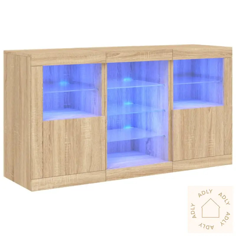 Skjenk Med Led-Lys Sonoma Eik 123X37X67 Cm