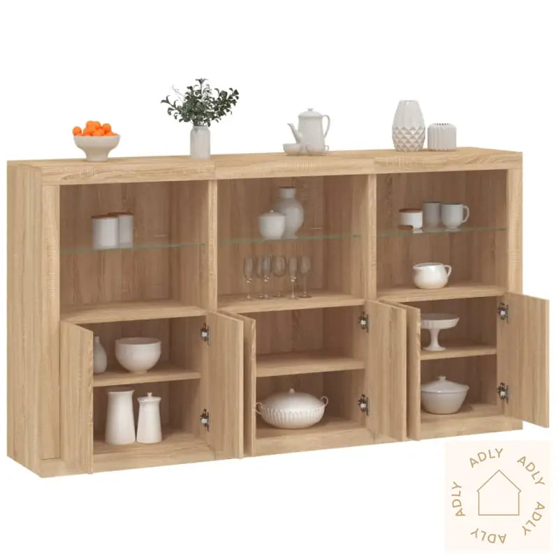 Skjenk Med Led-Lys Sonoma Eik 181,5X37X100 Cm