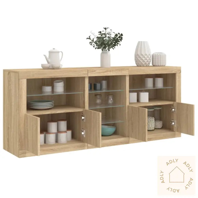 Skjenk Med Led-Lys Sonoma Eik 162X37X67 Cm