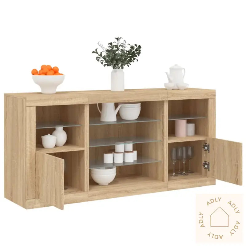 Skjenk Med Led-Lys Sonoma Eik 142,5X37X67 Cm