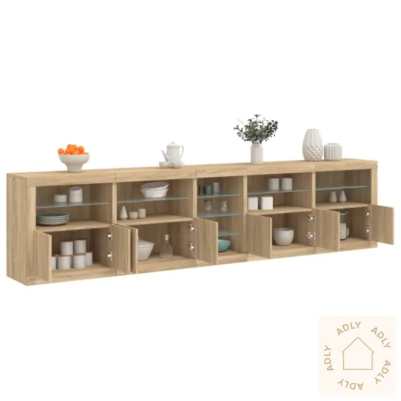 Skjenk Med Led-Lys Sonoma Eik 283X37X67 Cm