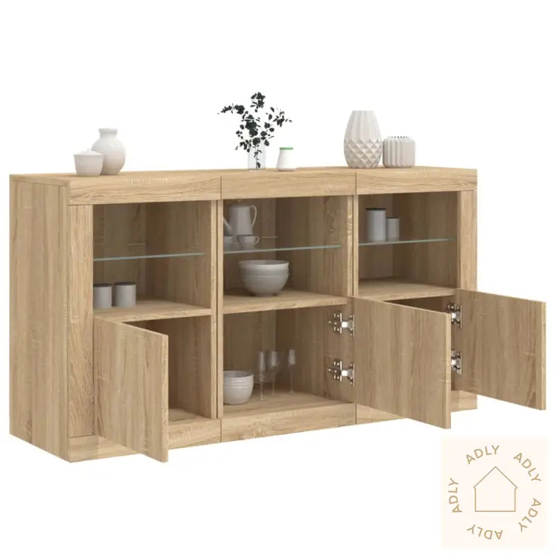 Skjenk Med Led-Lys Sonoma Eik 123X37X67 Cm