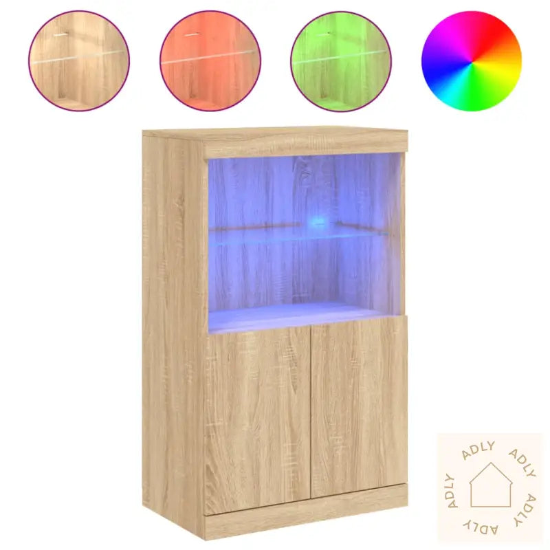 Skjenk Med Led-Lys Sonoma Eik 60,5X37X100 Cm