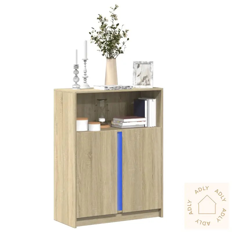 Skjenk Med Led Sonoma Eik 77X34X100 Cm Konstruert Tre