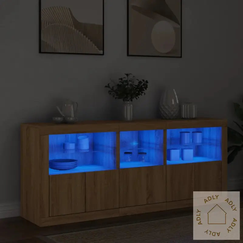 Skjenk Med Led-Lys Sonoma Eik 162X37X67 Cm
