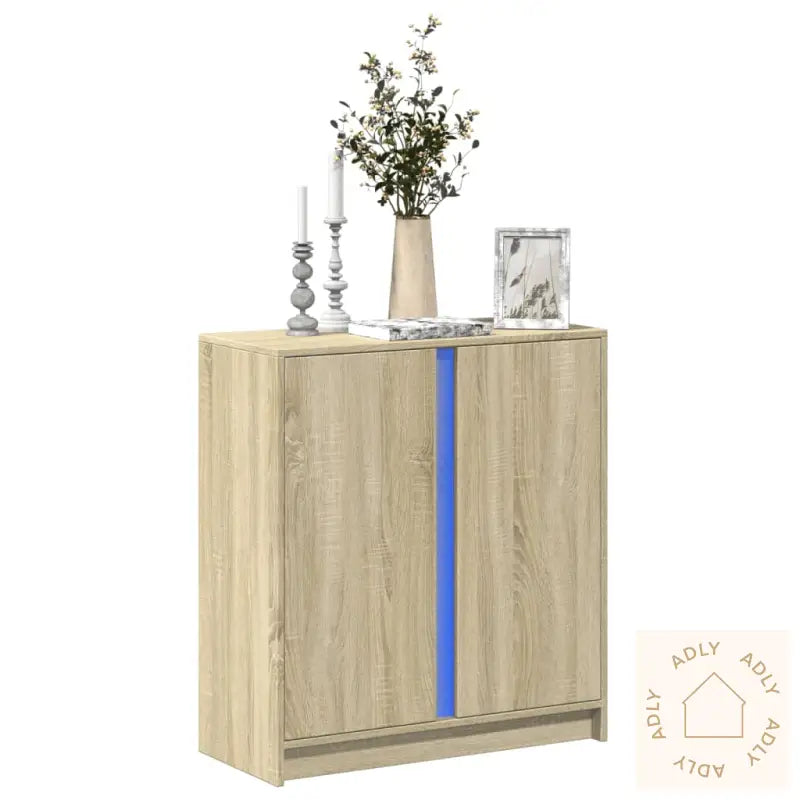 Skjenk Med Led Sonoma Eik 77X34X85 Cm Konstruert Tre