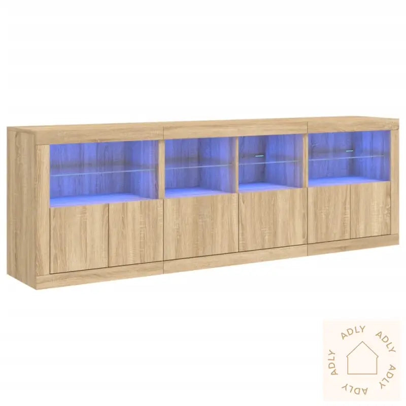 Skjenk Med Led-Lys Sonoma Eik 202X37X67 Cm