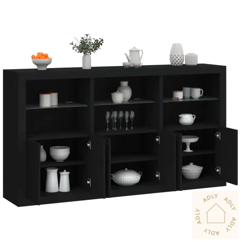 Skjenk Med Led-Lys Svart 181,5X37X100 Cm