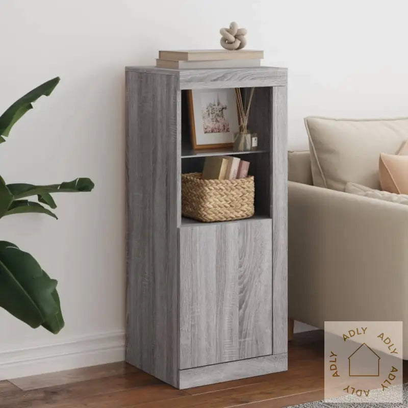 Skjenk Med Led-Lys Grå Sonoma 41X37X100 Cm