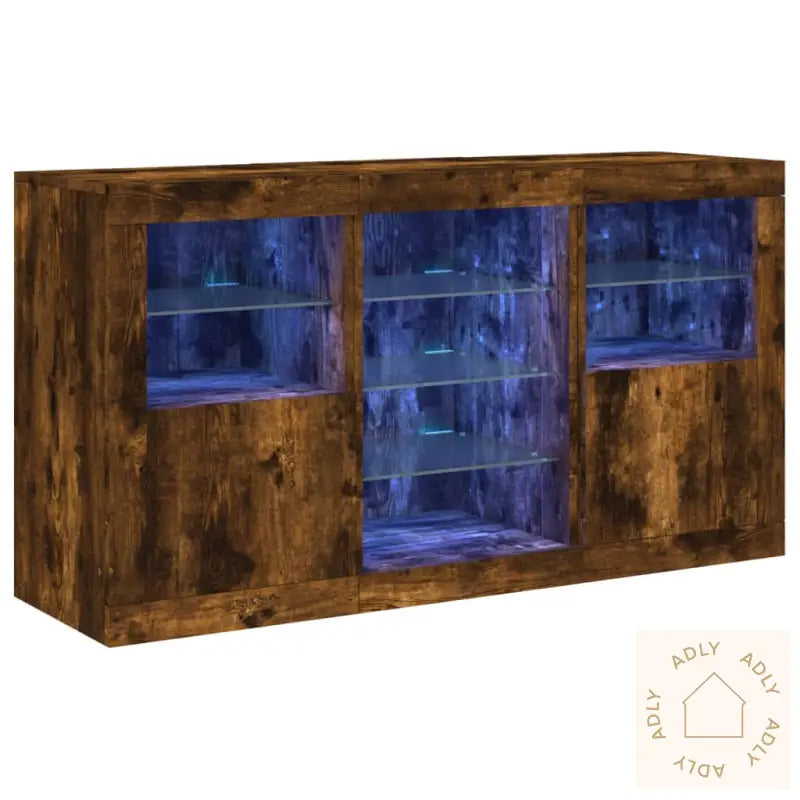 Skjenk Med Led-Lys Røkt Eik 123X37X67 Cm